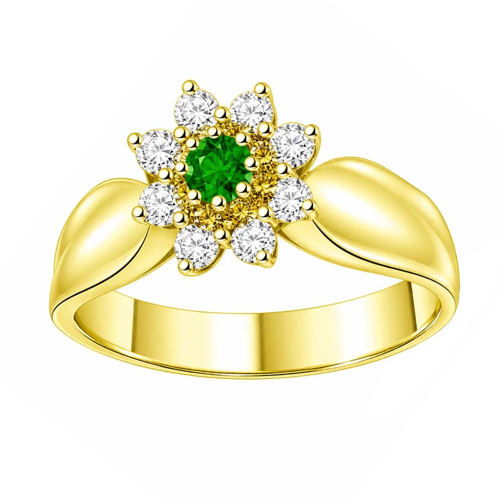 0.31cts Flower Shaped Real Diamond & Emerald Ring (SDR1474)