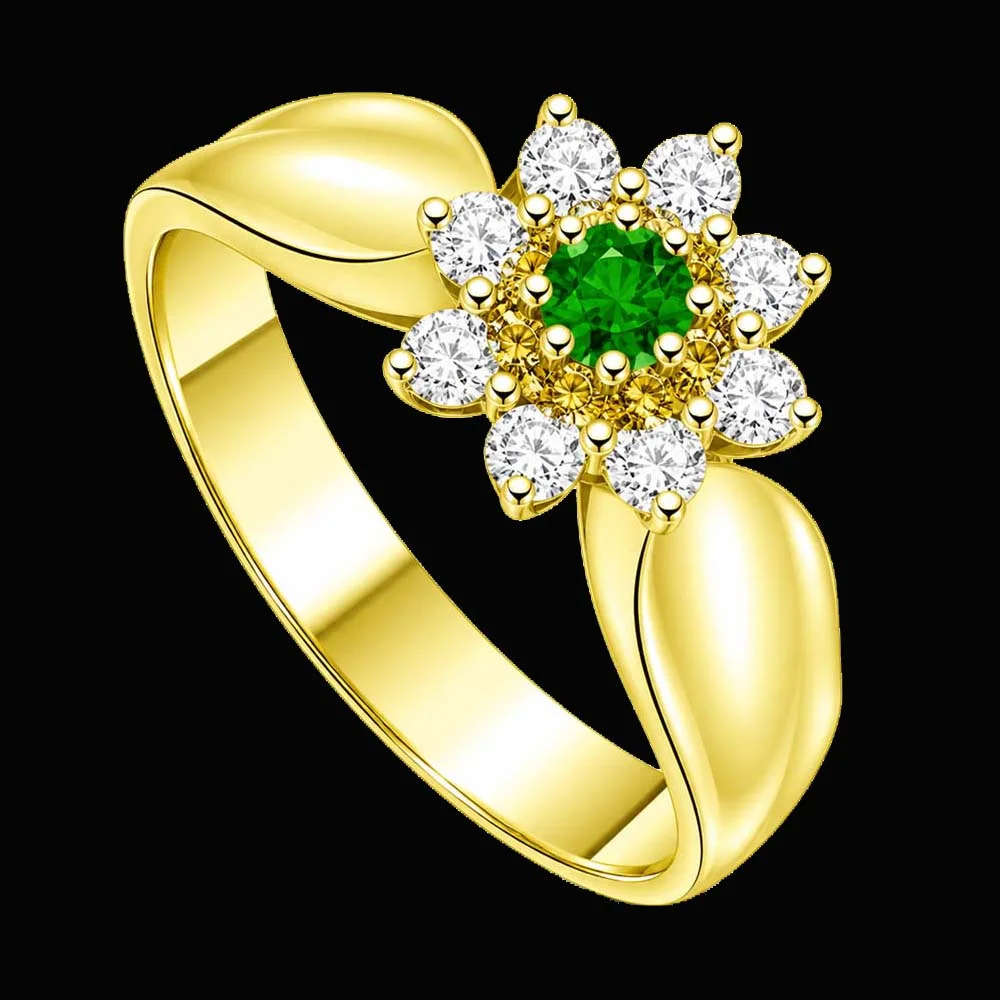 0.31cts Flower Shaped Real Diamond & Emerald Ring (SDR1474)