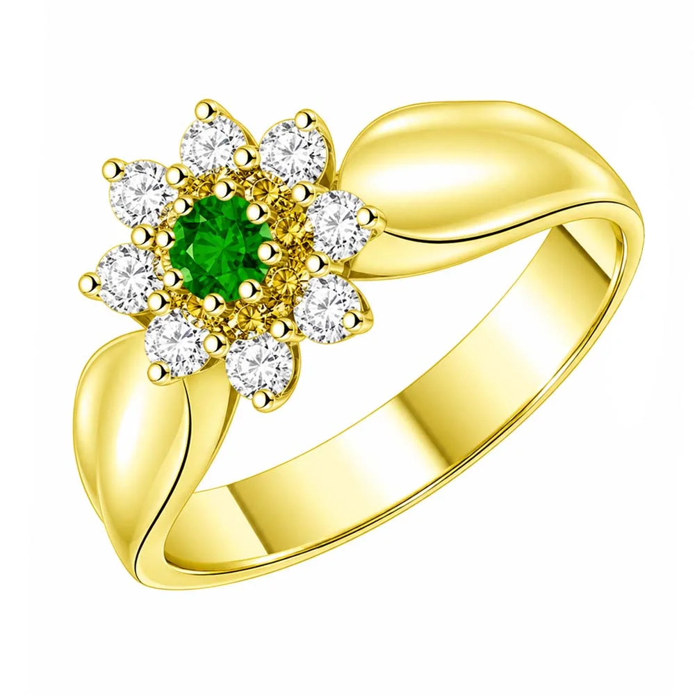 0.31cts Flower Shaped Real Diamond & Emerald Ring (SDR1474)