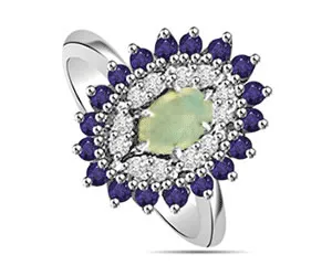 1.84cts Real Diamond, Sapphire & Opal Stone Ring (SDR1486)