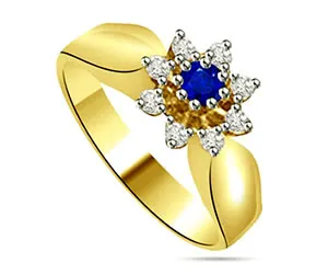 0.27cts Flower Shaped Real Diamond & Sapphire Ring (SDR1513)