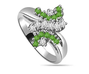 0.50cts White Gold Real Diamond & Emerald Ring (SDR1565)