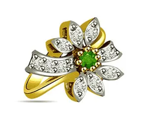 0.34cts Flower Shaped Real Diamond & Emerald Ring (SDR1576)