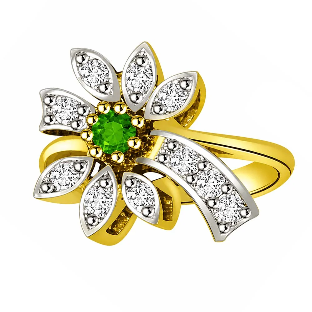 0.34cts Flower Shaped Real Diamond & Emerald Ring (SDR1576)