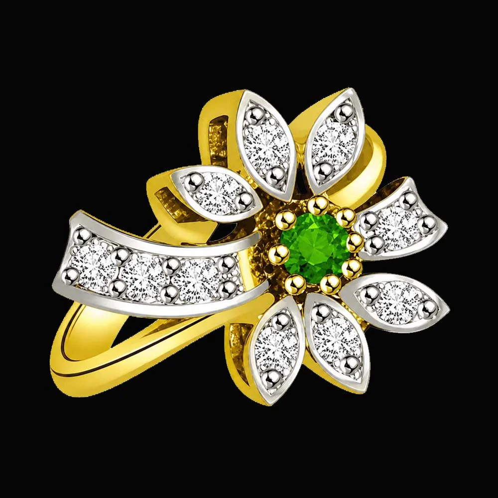 0.34cts Flower Shaped Real Diamond & Emerald Ring (SDR1576)