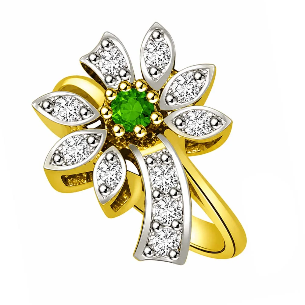 0.34cts Flower Shaped Real Diamond & Emerald Ring (SDR1576)