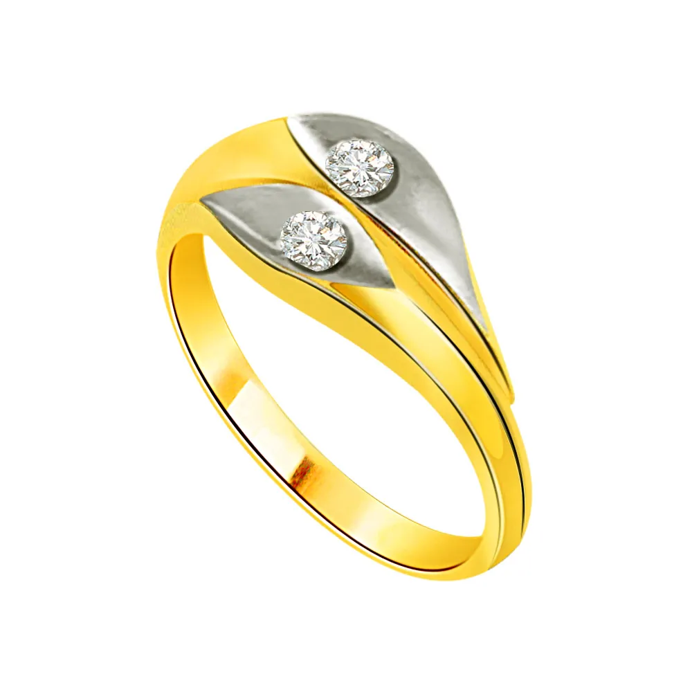 0.06 cts Two Diamond Two Tone rings -White Yellow Gold rings