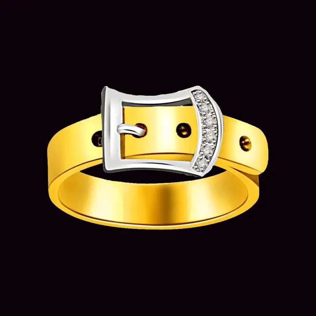 Gold Belt With Diamond Buckle Two Tone rings -White Yellow Gold rings