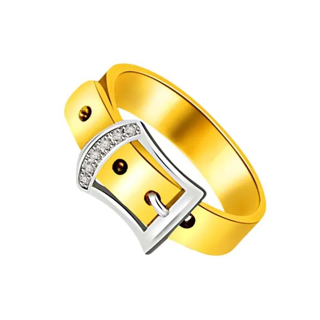 Gold Belt With Diamond Buckle Two Tone rings -White Yellow Gold rings