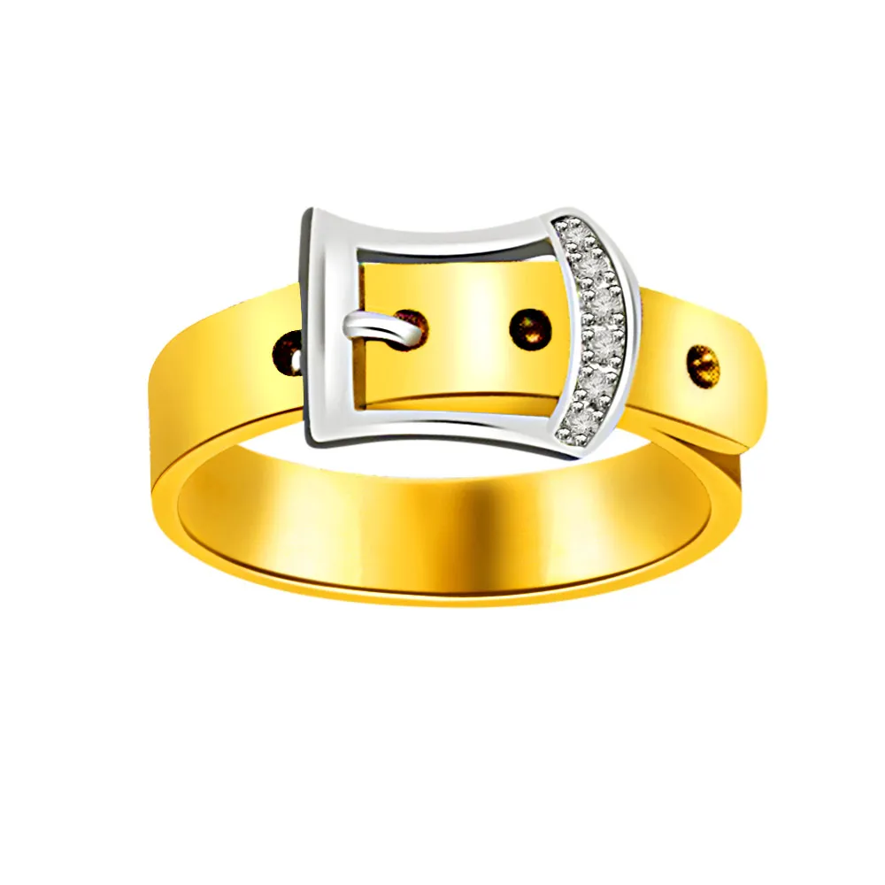 Gold Belt With Diamond Buckle Two Tone rings -White Yellow Gold rings