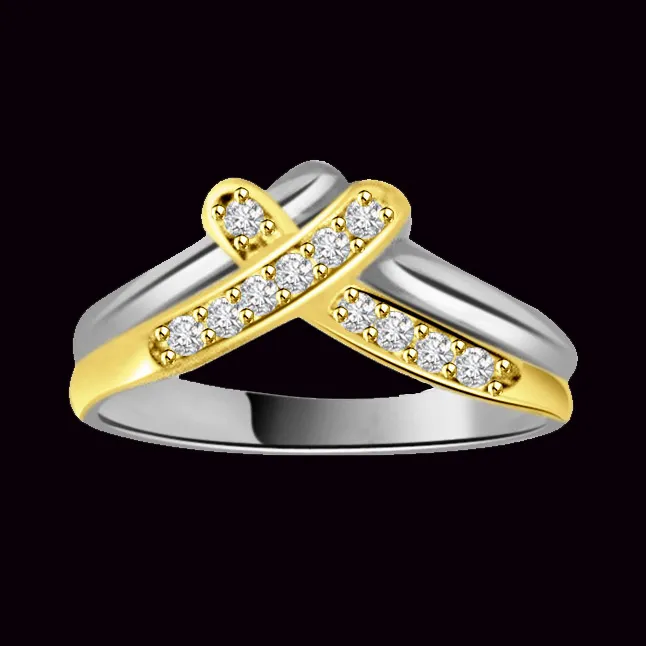 0.11 cts Diamond Two Tone 18K rings -White Yellow Gold rings
