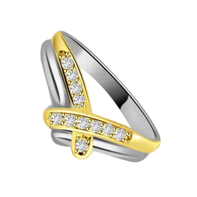 0.11 cts Diamond Two Tone 18K rings -White Yellow Gold rings