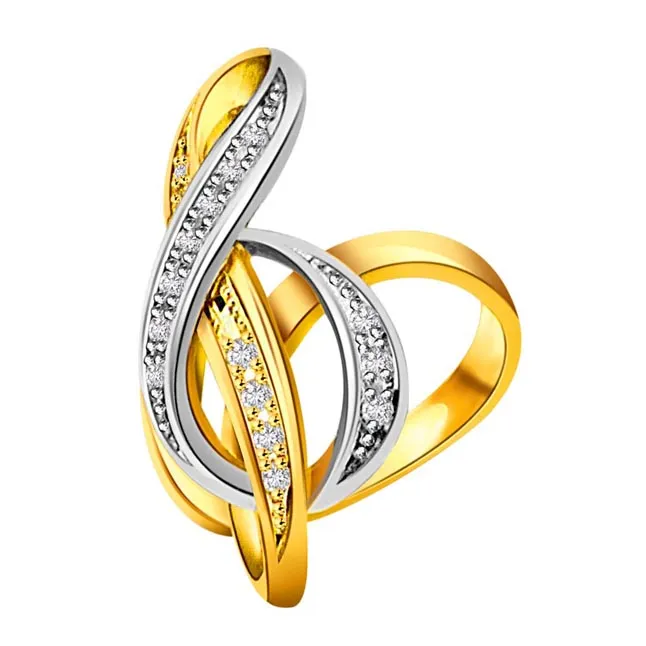 0.10 cts Designer Diamond Two Tone 18K rings -White Yellow Gold rings