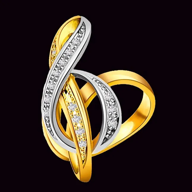 0.10 cts Designer Diamond Two Tone 18K rings -White Yellow Gold rings