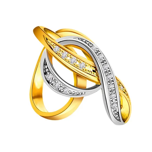 0.10 cts Designer Diamond Two Tone 18K rings -White Yellow Gold rings