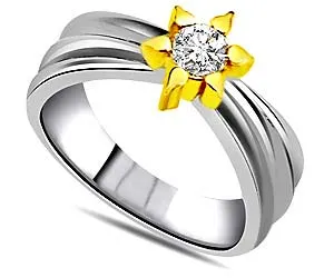 Solitaire Flower Two Tone Real Diamond Ring (SDR1623)