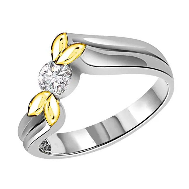 Four Leaves & Solitaire Real Diamond Two Tone 18kt Ring (SDR1624)