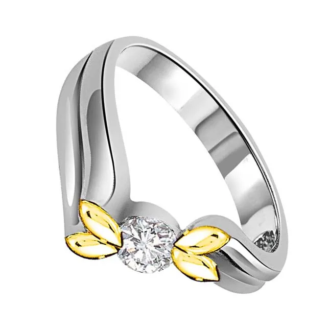 Four Leaves & Solitaire Real Diamond Two Tone 18kt Ring (SDR1624)
