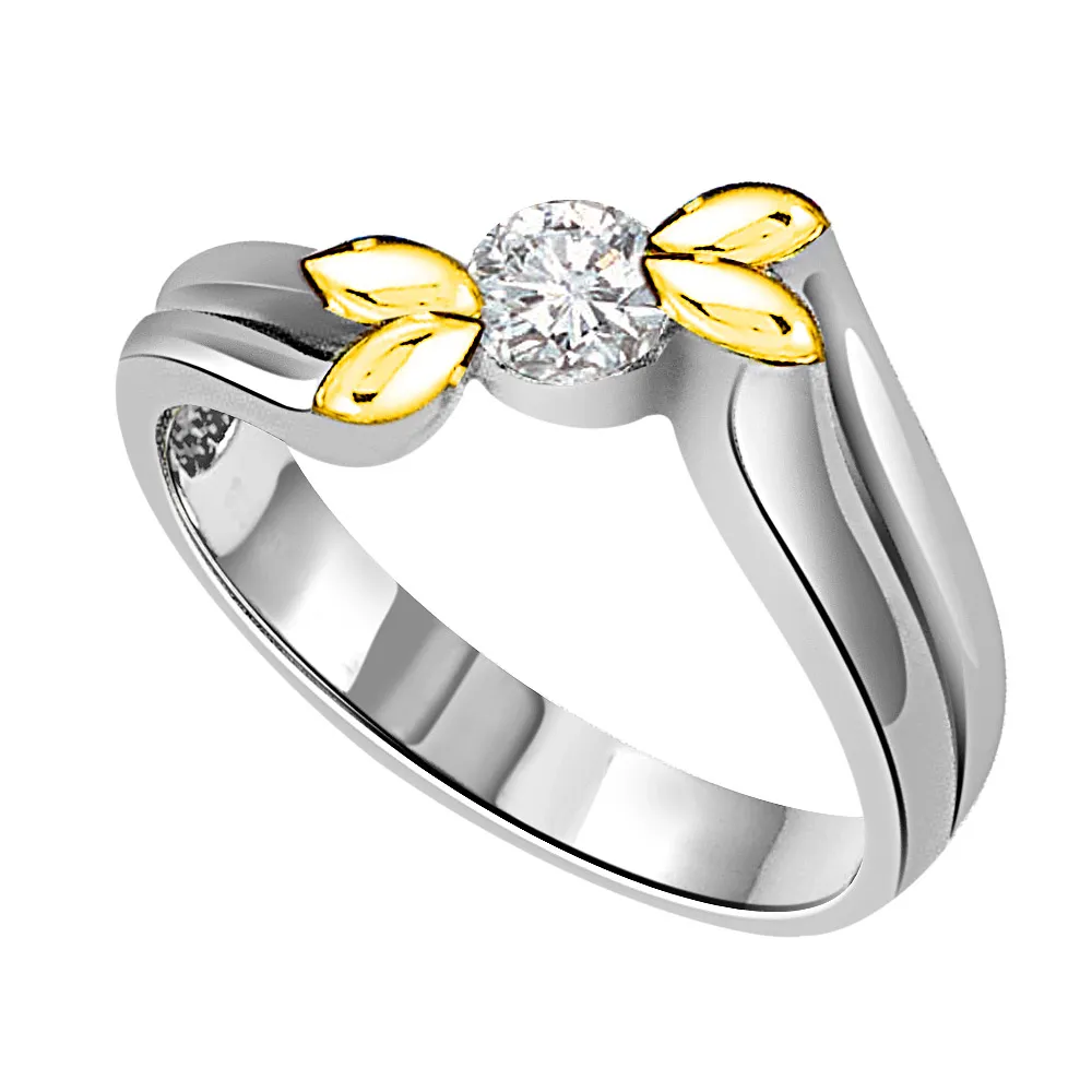 Four Leaves & Solitaire Diamond Two Tone 18K rings