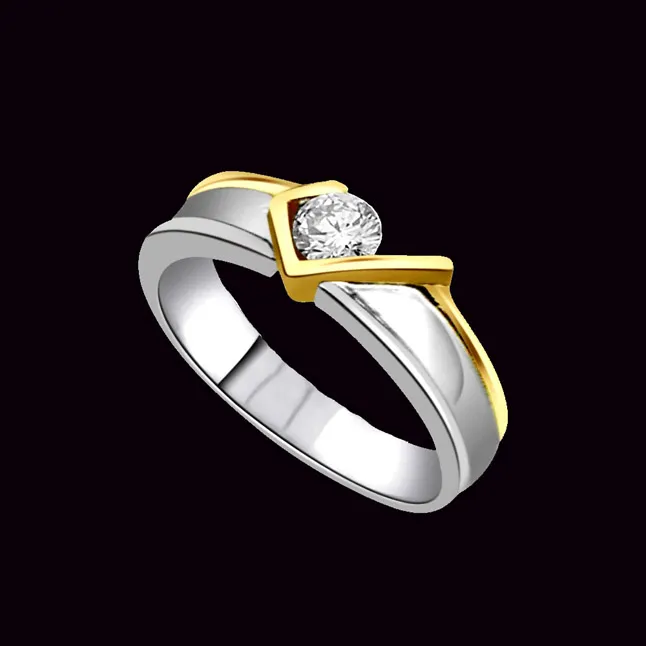 Fancy Solitaire Real Diamond Two Tone Ring (SDR1644)