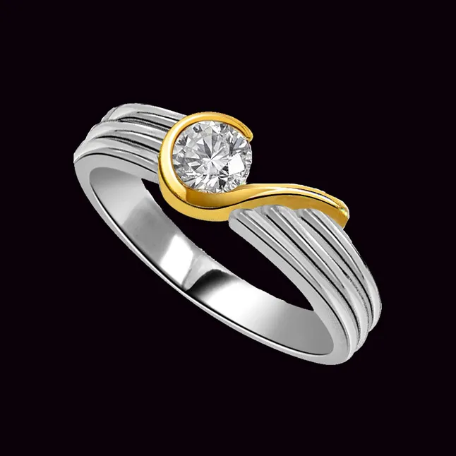 Trendy Solitaire Real Diamond Two Tone Ring (SDR1646)