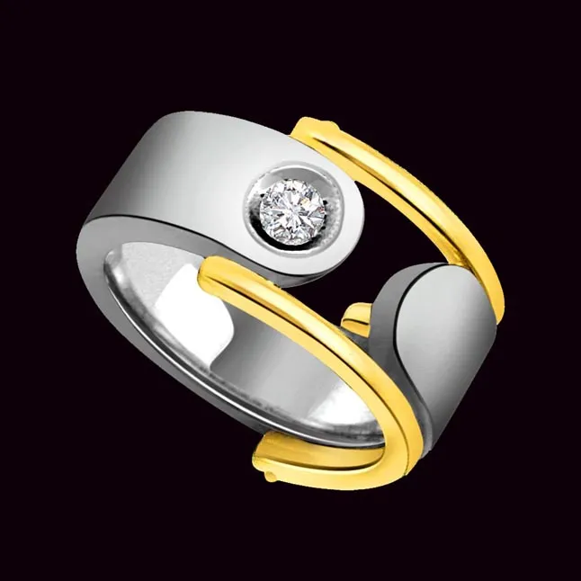 Two Tone Solitaire Mens Diamond rings -Two Tone Solitaire