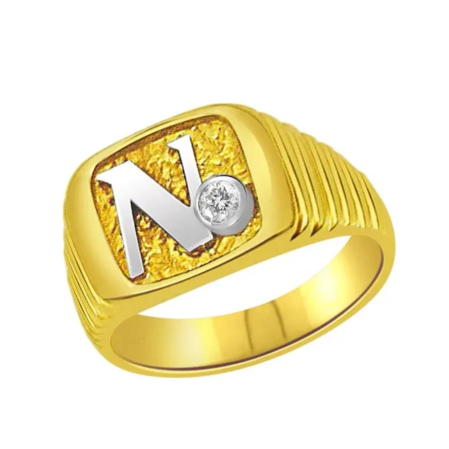 N Shape Two Tone Gold Solitaire Real Diamond Ring (SDR1651)