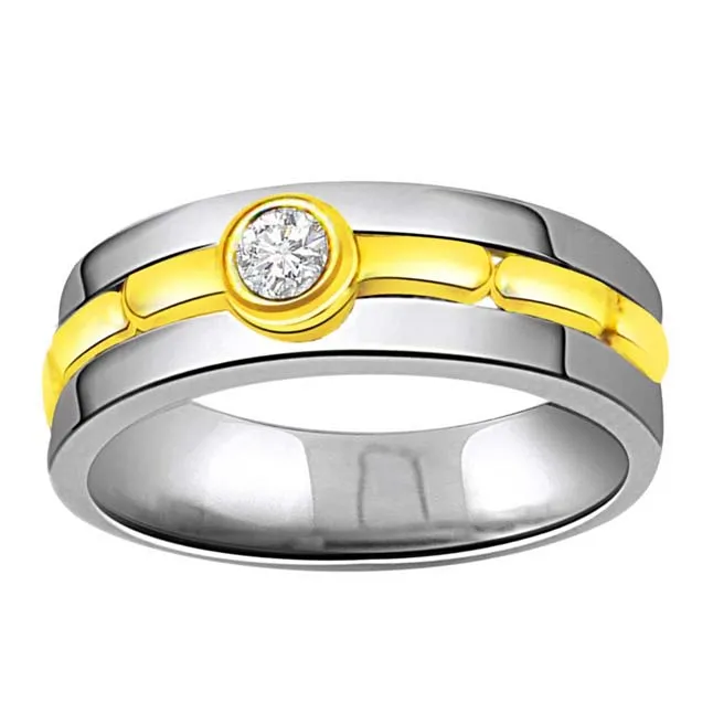 0.05 cts Diamond Solitaire Two Tone 18K Mens rings -Two Tone Solitaire