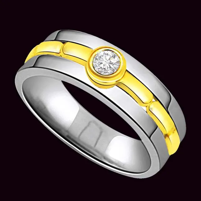 0.05 cts Diamond Solitaire Two Tone 18K Mens rings -Two Tone Solitaire