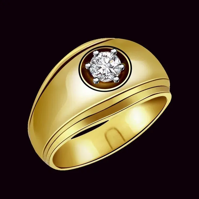 0.12 cts Solitaire 18K Yellow Gold Mens Diamond rings -Solitaire rings