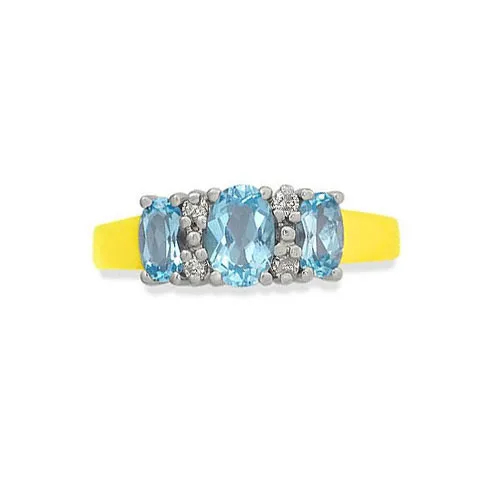 Blue Dazzled Three Stone Real Diamond & Blue Topaz Ring (SDR187)