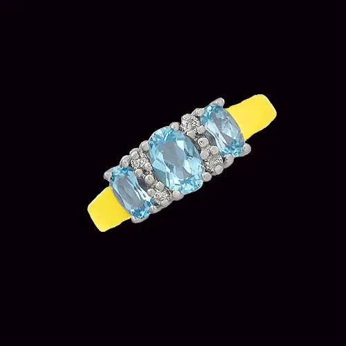 Blue Dazzled Three Stone Real Diamond & Blue Topaz Ring (SDR187)