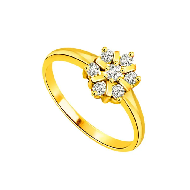 Golden Diamond Flower Fine 0.75cts Flower Shape Real Diamond Ring (SDR213)