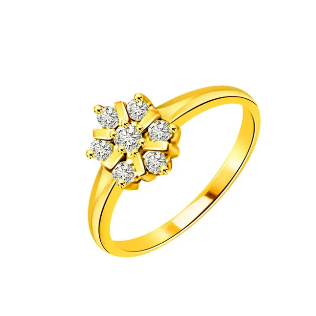 Golden Diamond Flower Fine 0.75cts Flower Shape Real Diamond Ring (SDR213)