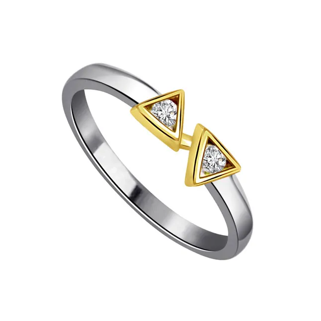 Twin Trangle 0.10 ct Diamond Two -tone rings -White Yellow Gold rings