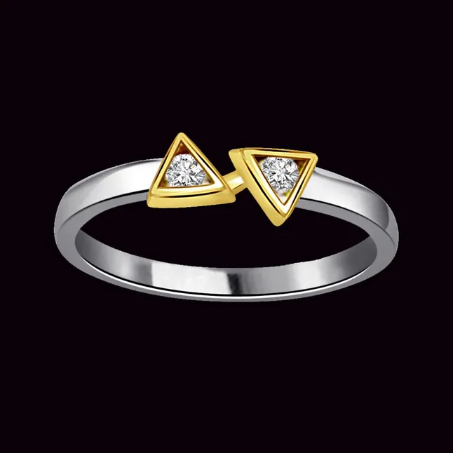 Twin Trangle 0.10 ct Diamond Two -tone rings -White Yellow Gold rings