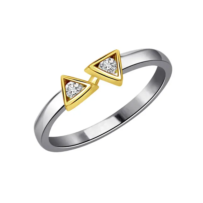 Twin Trangle 0.10 ct Diamond Two -tone rings -White Yellow Gold rings