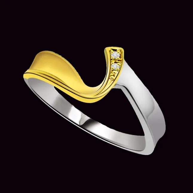 0.04 ct Diamond Two Tone rings -White Yellow Gold rings