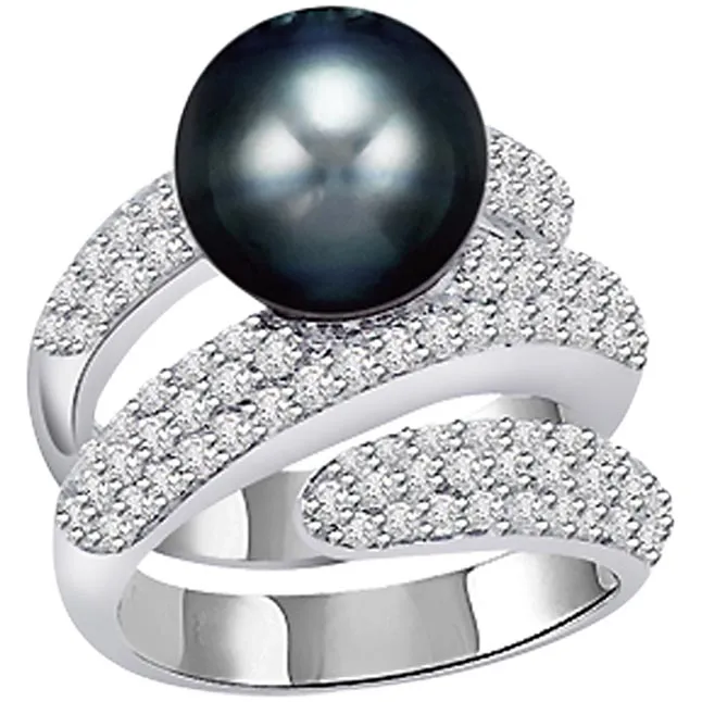 1.60ct Diamond Set In Black Tahitian Pearl rings