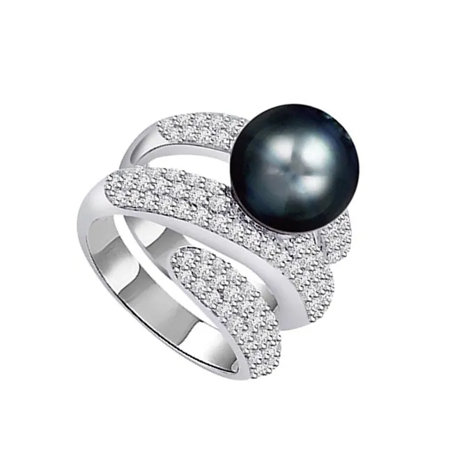 1.60cts Real Diamond Set In Black Tahitian Pearl Ring (SDR436)