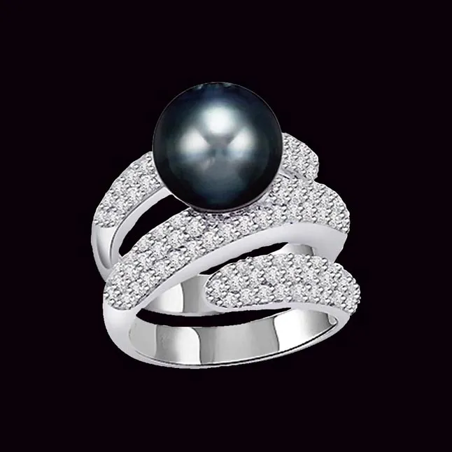 1.60cts Real Diamond Set In Black Tahitian Pearl Ring (SDR436)