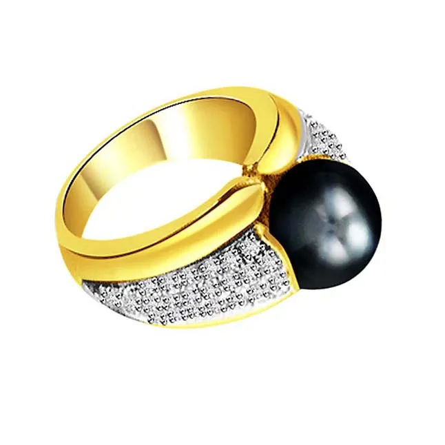 1.00cts Real Diamond Set In Black Tahitian Pearl Ring (SDR437)