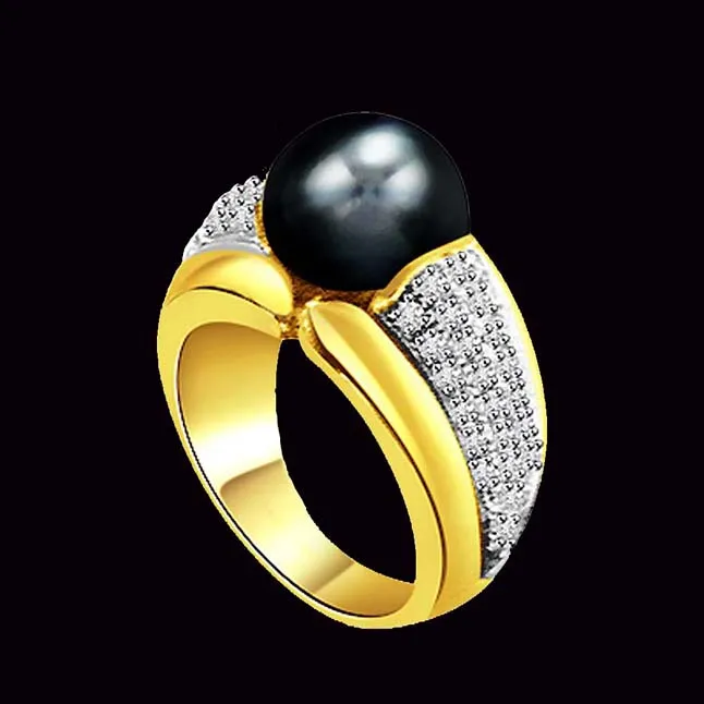 1.00cts Real Diamond Set In Black Tahitian Pearl Ring (SDR437)