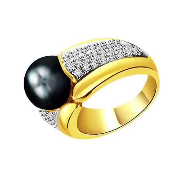 1.00cts Real Diamond Set In Black Tahitian Pearl Ring (SDR437)