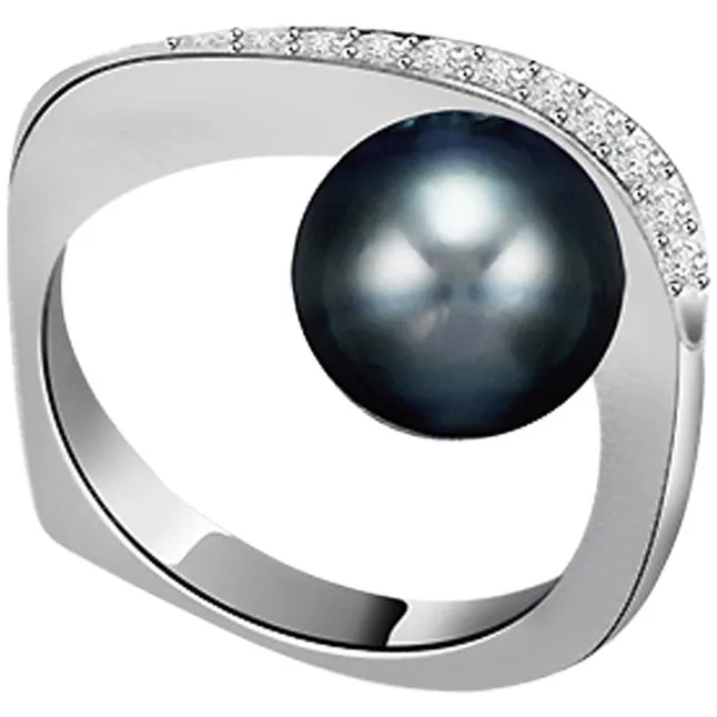 0.12ct Diamond Set In Black Tahitian Pearl rings