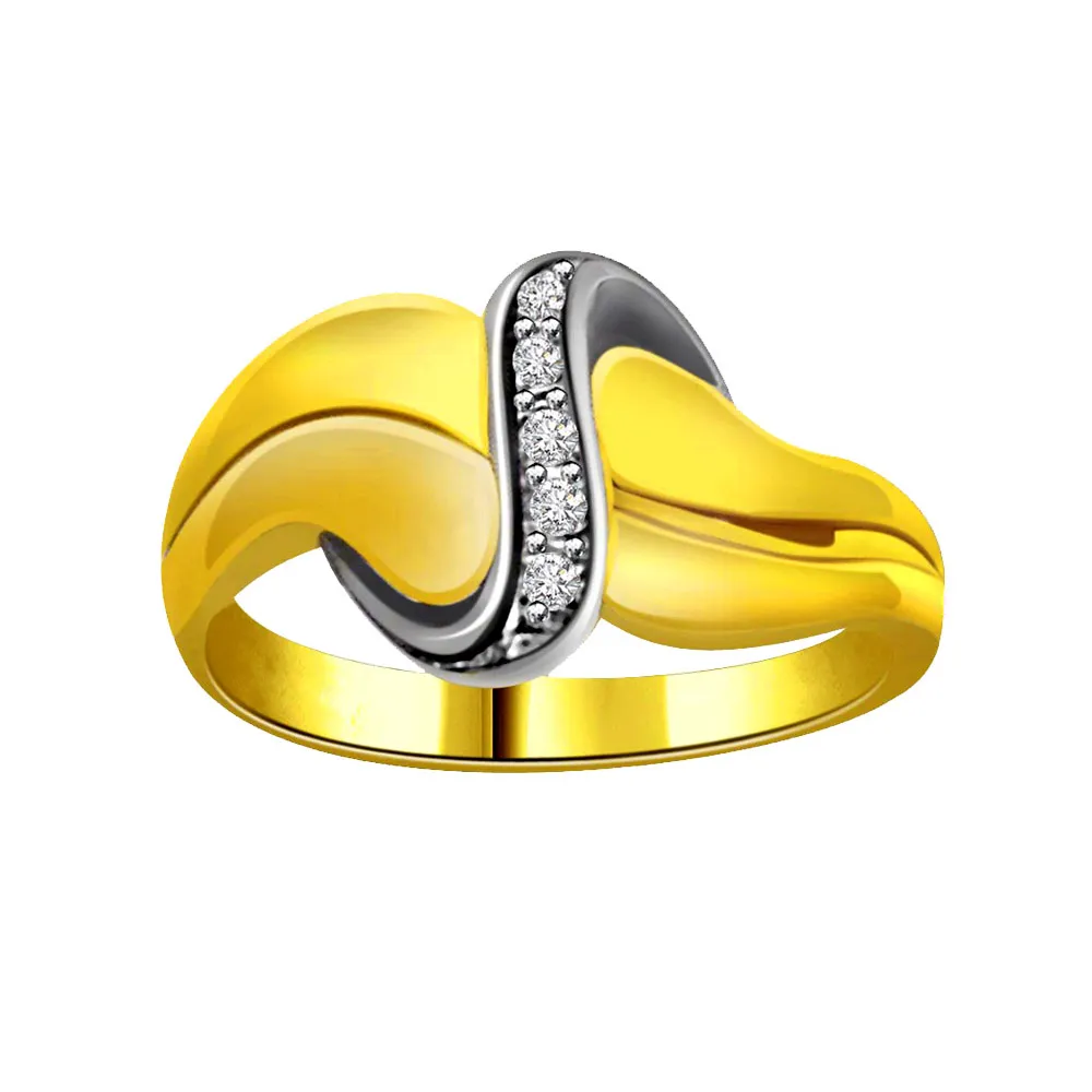 Trendy Diamond Two -Tone rings SDR644 -White Yellow Gold rings