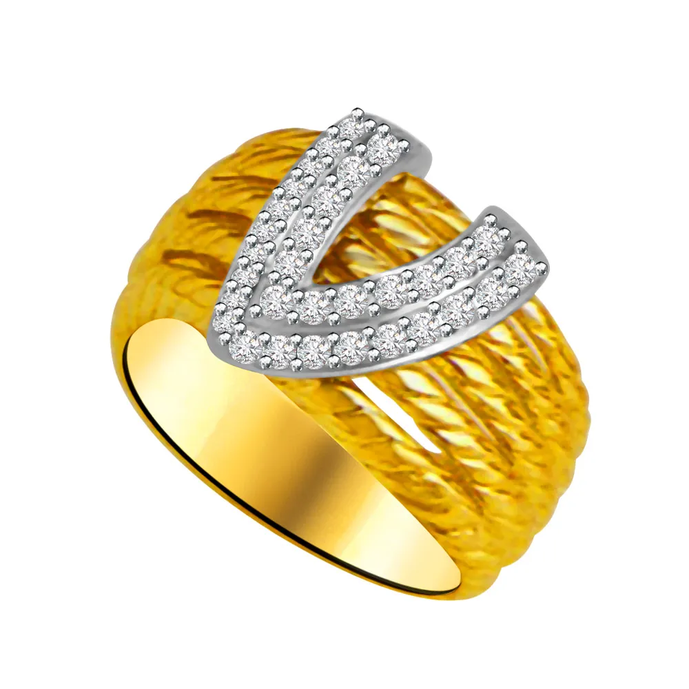 V Shape Real Diamond Ring in 18K Gold (SDR960)