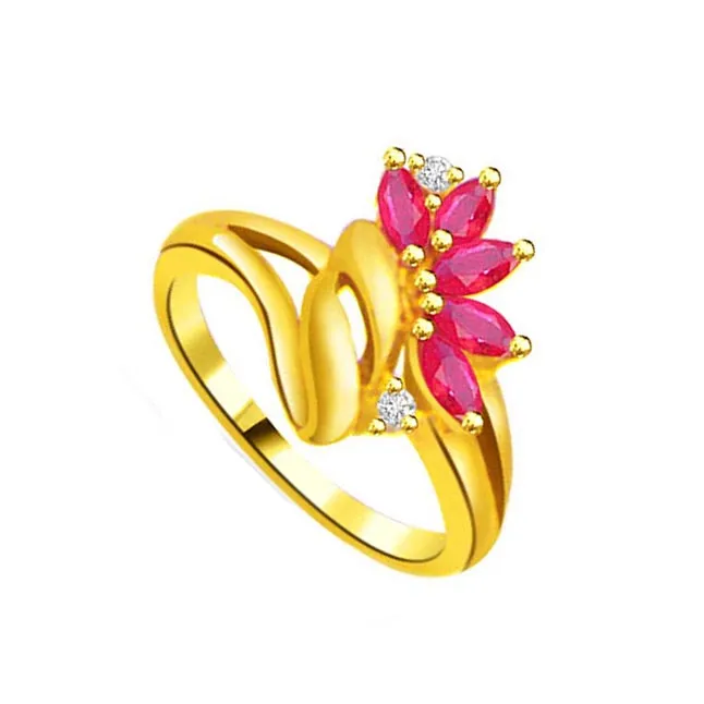 Flower Shape Real Diamond & Ruby Ring (SDR965)