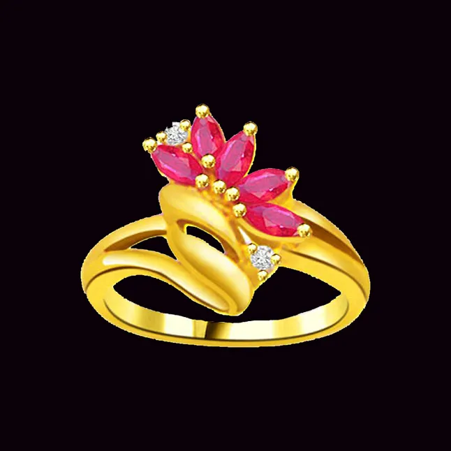 Flower Shape Real Diamond & Ruby Ring (SDR965)