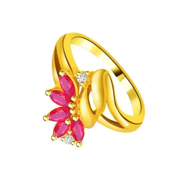 Flower Shape Real Diamond & Ruby Ring (SDR965)